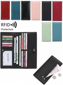 FOREVER MIYIN Women RFID Blocking Long Snap Wallet, Large Capacity Multi‑Card Slots Purse With ID Window, Back Zipper Coin Pocket, Oil‑Wax & Litchi Grain Daily Use - Multicolor - View 2