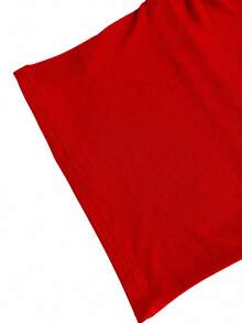 Summer Casual Solid Color Oblique Shoulder Fitted Blouse Red - Red - View 5