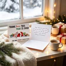 1pc Funny Christmas Card, "Thanks For The Year Ending" Cartoon Santa Claus Folded Christmas Card With Envelope, Blank Handwritten Greeting Card, Christmas Gift Card For Friends And Colleagues - View 2