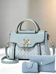 Bolso de hombro y monedero para teléfono de mujer en estilo de bloques de color - Azul - Ver 1