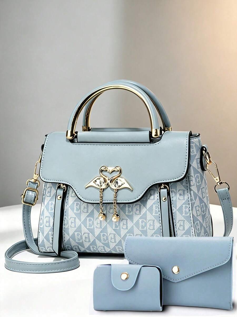 Bolso de hombro y monedero para teléfono de mujer en estilo de bloques de color - Azul - Ver 1