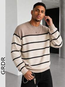 GRDR 1pc Men's Autumn/Winter Casual Colorblock Knit Top - Apricot - View 3