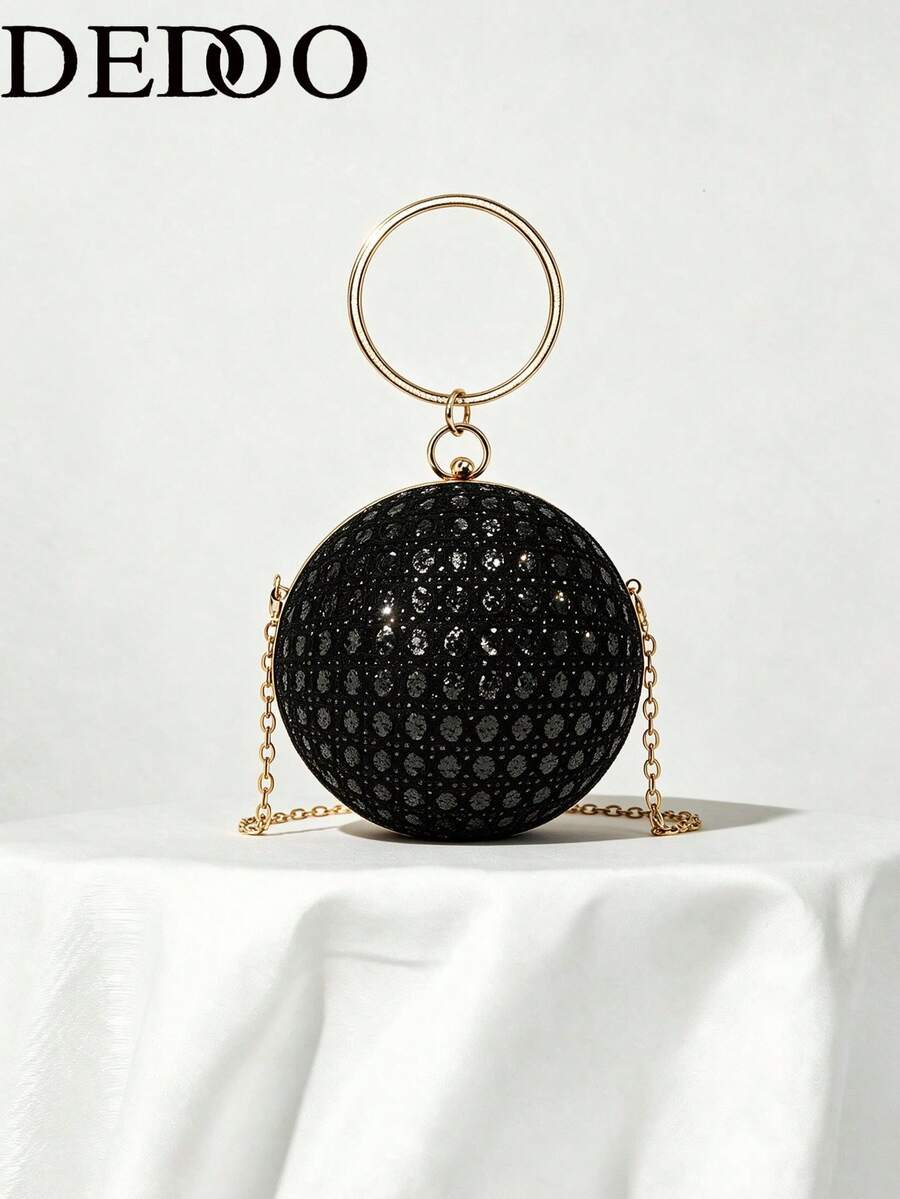 Women's Rhinestone Ball Evening Clutch Bag With Detachable Chain, Elegant Bridal Crossbody Bag, Suitable For Wedding, Ball, Cocktail Party, Bridesmaid - Black - View 1