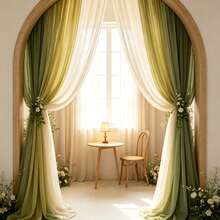 3/6pcs Wedding Arch Decor Fabric, Long Solid Color Semi-Transparent Curtain Tapestry, White Light Green Dark Green, Wedding Decoration, Room Decor, Birthday Party, Bridal Shower, Outdoor Decor - White and Green Outfit - View 8
