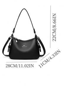 Simple Solid Color Shoulder Bag Large Capacity Tote Crossbody Bag For Women Fashion - Black - View 8