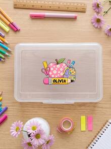 1pc Personalized Custom Name Clear Plastic Pencil Box, Cute Cartoon Print Stationery Storage Case, Stackable Transparent Pen Organizer, Back To School Gift For School Supplies - Multicolor - View 11