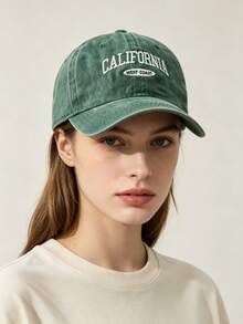 1pc Unisex Vintage Embroidered Letter Wide Brim Baseball Cap, Versatile Baseball Cap For Daily Casual Wear - Green - View 5