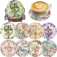 New DITY Handmade Diamond Painting, Shiny Full Drill Living Room Bedroom Tea Cup Coaster Decor 8pcs Set, Suitable For Gift Giving[With Stand] - Multicolor - View 6