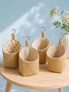 1pc Linen Wall Hanging Storage Bag, Door Organizer Bag, Desktop Mesh Organizer Bag, Bathroom Storage - Multicolor - View 5