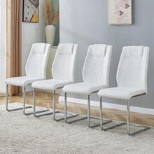 White Scandinavian-Style PU Dining Chairs (4-Pack) – Featuring Mesh Backrests, Polished Silver Metal Legs, And Non-Slip Feet. Timeless And Versatile. - White + Silver - View 9