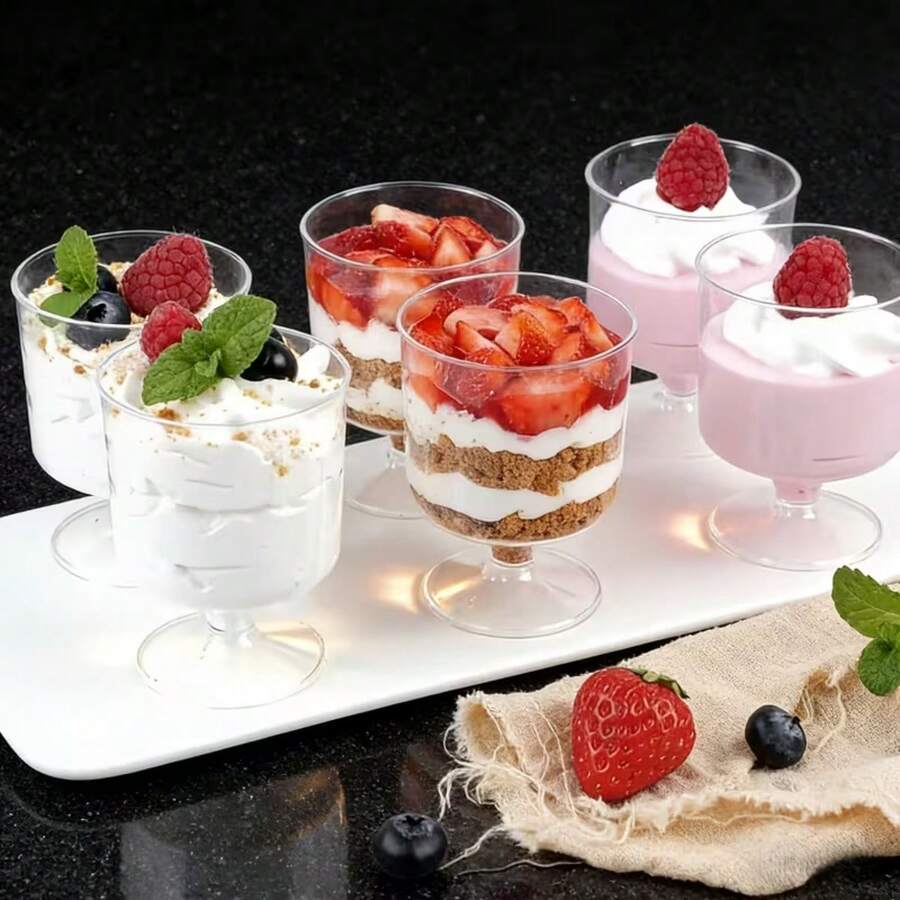 50pcs Mini 60ml Plastic Dessert Cups - Cute Mini Dessert Cups - Perfect For Mousse, Pudding And Appetizers - Perfect For Weddings, Parties And Events - Event Tableware - Clear - View 1