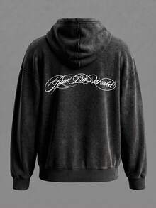 Women's American High-Street Style Hooded Sweatshirt For Autumn/Winter, Featuring Vintage Floral And Connected English Letter Prints. - Black - View 7