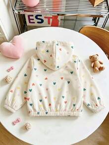 Jaket Pendek Berkerudung Bahu Biasa dengan Motif Hati Berwarna-warni Serbaguna untuk Anak Perempuan, Lapisan Termal, Bahu Normal, Musim Gugur/Dingin - Aprikot - View 3