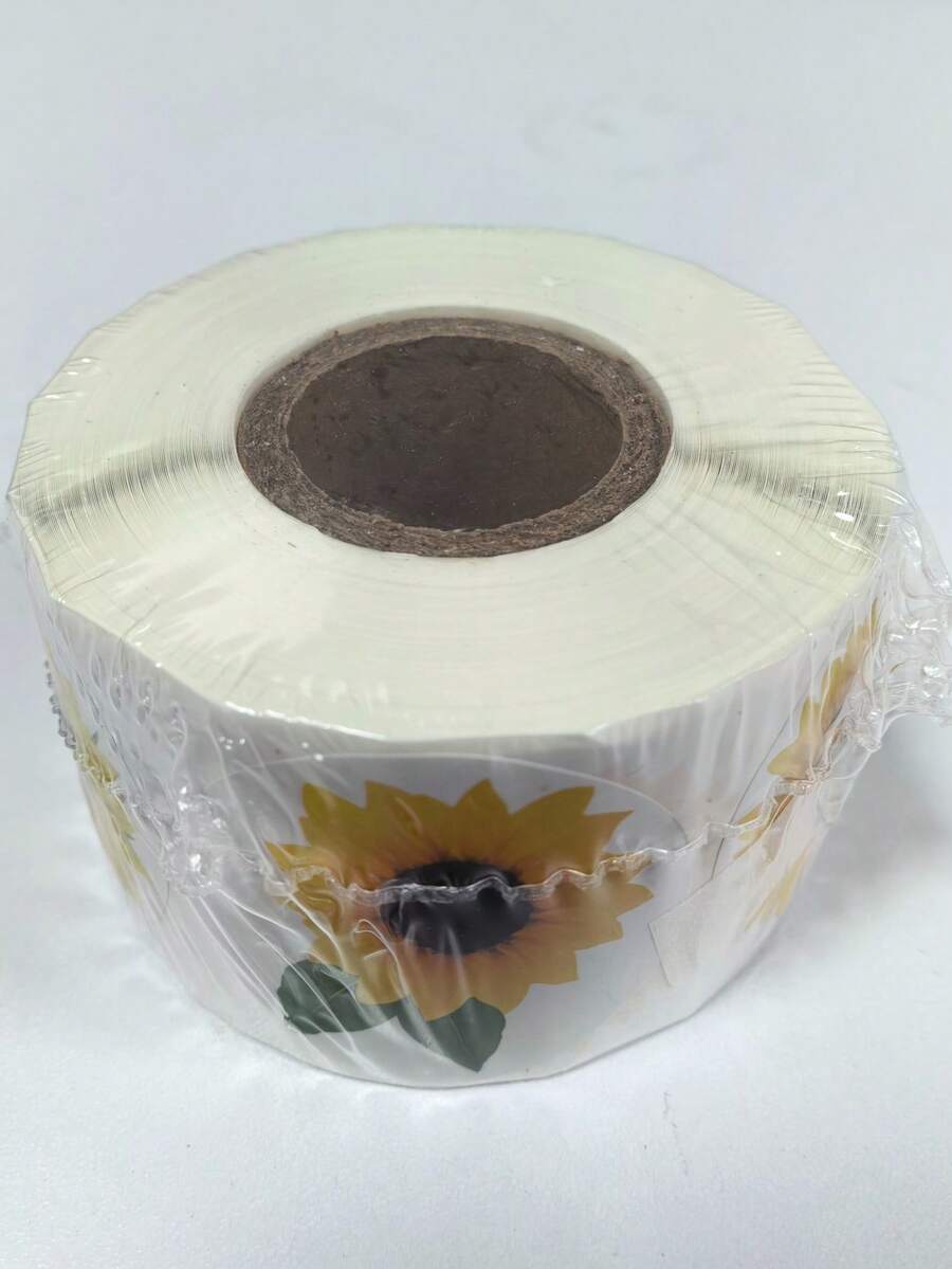 圓形向日葵裝飾貼紙捲,花卉自黏貼紙,適用於禮物信封、杯子 DIY 裝飾 - 橘色 - 查看 1