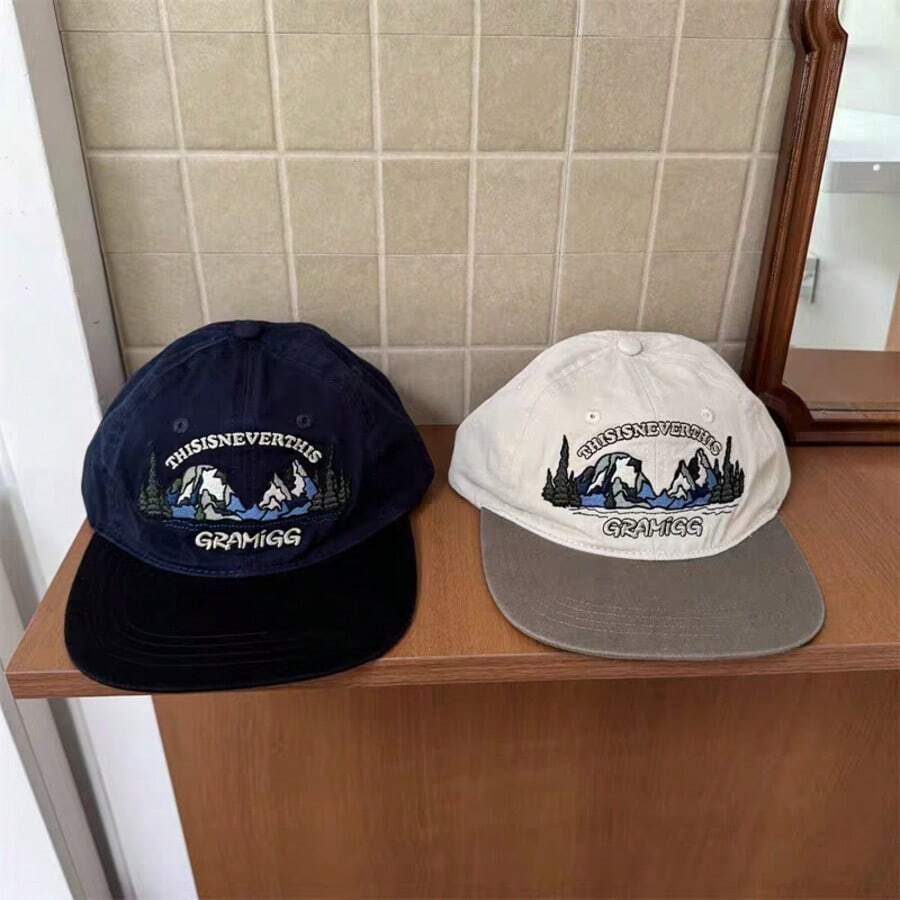 1pc Letter Street Polyester (Polyester) Embroidered Decor Letter Embroidery Colorblock Flat Brim Baseball Cap Unisex Fashion Minimalist Casual Outdoor Travel Versatile Sun Hat Spring Summer Autumn Winter - Hip Hop Hat - View 1