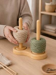 1 cái giá giữ len sợi tre chống rối, đế gỗ tròn tự nhiên, trục chính xoay 360°, phân phối len mượt mà và chống rối ổn định, giá lưu trữ len đan móc, phù hợp cho phòng thủ công DIY, dùng quanh năm - Màu xanh tre - Xem 6