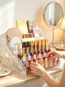 1pc/Transparent Desktop Storage Box, 3/5/7 Layers Cosmetic Storage Display Box, Suitable For Cosmetics, Skincare, Perfume, Makeup Brushes, Face Masks, Nail Polish, Etc. Organizer Box, Gift For Girlfriend, Room Decor, Dressing Table/Makeup Room Accessories. - Transparent - View 1