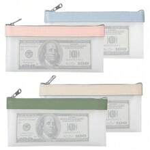 1pc Zippered Money Pouch, 4 Colors Available, Bank Deposit Money Bag, 7.82 X 3.94 Inch Transparent Cash Storage Envelope - Multicolor - View 1