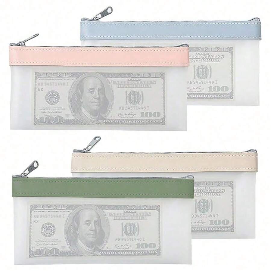 1pc Zippered Money Pouch, 4 Colors Available, Bank Deposit Money Bag, 7.82 X 3.94 Inch Transparent Cash Storage Envelope - Multicolor - View 1