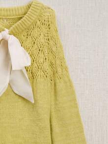 Sweet Bow Hollow Out Pullover Sweater, Long Sleeve Top For Women - Green - View 6