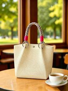 Classic Colorblock Polka Dot Casual Versatile Artistic Bucket Bag, Multi-Functional Daily Commute Handbag, Suitable For Niche Shopping And Dating - Beige - View 8