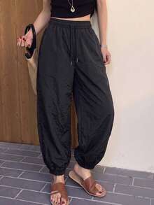 Women's Spring Autumn Outdoor Casual Loose Long Pants, Versatile Daily Sports Trousers - Black - View 8