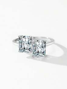 Arlmay 1pc 925 Sterling Silver Classic Setting Shining Rectangular Zirconia For Women Wedding Bands Fashion Luxury Jewelry - Silver - View 4