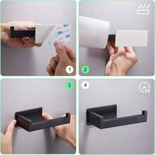 1-Piece Metal Toilet Paper Holder, Black, Drill-Free Adhesive, For Bathroom, Bathroom Accessories - Black - View 5