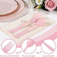 1pc Exquisite Stainless Steel Pink Fork & Spoon Set, Elegant Wedding, Birthday, Reception And Event Tableware, Mirror Polished, Perfect For Wedding And Birthday Parties - Pink - View 7