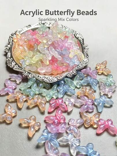 70 piezas, cuentas transparentes de acrílico con purpurina en forma de mariposa de 19 mm, material DIY para hacer pulseras, joyería, arte de uñas y accesorios hechos a mano, adecuadas para hombres y mujeres, para uso diario y regalos de vacaciones