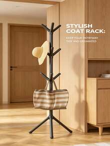 Modern Tree-Shaped Coat Rack, 360° Rotating Hooks Freestanding Floor Garment Rack, Stable Tripod Base, Lightweight Plastic Single Pole Clothes Rack, Easy Assembly, Space-Saving Storage Rack For Entryway Bedroom Living Room, Black And White 2 Colors Available - Multicolor 2 - View 6