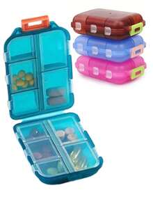 1pc Travel Pill Box, Portable Storage Container, Sealed Compartment Design With Cover, PP Plastic Material, Suitable For Car, Overseas Travel And Various Occasions, Convenient For Organizing Medications - Multicolor - View 1