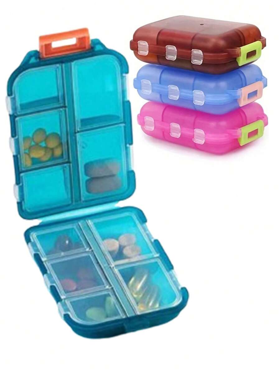 1pc Travel Pill Box, Portable Storage Container, Sealed Compartment Design With Cover, PP Plastic Material, Suitable For Car, Overseas Travel And Various Occasions, Convenient For Organizing Medications - Multicolor - View 1