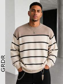 GRDR 1pc Men's Autumn/Winter Casual Colorblock Knit Top - Apricot - View 1