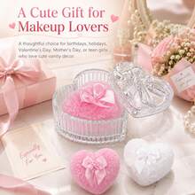 Bowknot Heart-Shaped Glass Cosmetic Jar With Lid And Fluffy Heart-Shaped Powder Puff, Victorian Style Luxury Cosmetic And Jewelry Storage Box, Elegant Bathroom Decor Box, Elegant Heart-Shaped Decorative Powder Jar, Classic Cosmetic Jar, Bathroom Vanity Essential, Ideal Gift - Clear - View 4