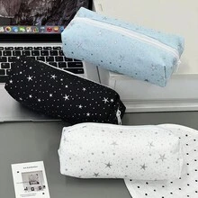Star Polka Dot INS Minimalist Cute Canvas Pencil Case, Highly Attractive Large Capacity Zipper Student Stationery Storage Bag - Star Pencil Case - View 2