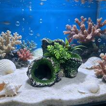 Flocked Moss Dual-Tube Resin Aquarium Decor With Artificial Plants, Hollow Tree Stump Fish & Shrimp Hide Cave, Natural Style Fish Tank Landscape Decoration - Happy Aquarium - View 8