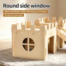ITANDME Wood Guinea Pig Hideout, Guinea Pig Castle, Guinea Pig Bottomless Tunnel Hideout, Mortise-And-Tenon Construction, Easy To Assemble And Clean, Spacious Interior - View 8