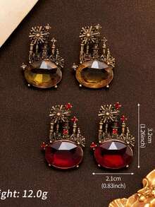 1 Pair Exquisite Red & Yellow Oval Cute Romantic Castle & Fireworks Pattern Earrings, Suitable For Daily Wear, Party And Ball - Yellow - View 4