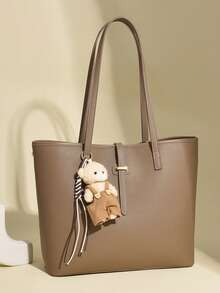 Large Capacity Women's Tote Bag, Solid Color Versatile Crossbody Shoulder Bag, Commuter Bag, Underarm Bag - A - View 3