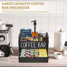 1PC Rustic Wooden Coffee Bar Storage, Countertop Coffee Pod Holder, Desktop Coffee Tea Seasoning Storage Box, Rustic‑Style Coffee Accessory Organizer, Bar Decoration, Home Storage & Organization - Multicolor - View 1