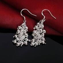 Hot 925 Sterling Silver Plated Creative Grape Beads Drop Earrings For Woman Fashion Birthday Party Fine Gifts Elegant Noble Jewelry - Silver - View 7