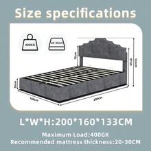 Modern Minimalist Upholstered Bed, Comfortable And Soft Headboard, Multifunctional Bedroom Furniture, High Box Spring Bed Frame With Gas-Pressure Spring, Including 140*200cm Mattress. - 灰色 - 查看 13
