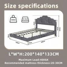 Modern Minimalist Soft Bed, Comfortable And Soft Headboard, Multifunctional Bedroom Furniture, Low Box Spring Bed Frame Without Lift Function, Including 140*200 Cm Mattress. - Grey - View 13