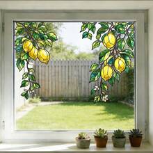 2pcs/Set Stained Glass Lemon Vine Window Clings, Static Cling Hanging Plant Window Decals, Double-Sided Non-Adhesive Film For Sliding Glass Doors Kitchen Home Window Decor - Multicolor - View 3