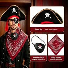 1件萬聖節海盜帽，加勒比海盜服裝道具，成人帽子附紅色繩繩，Captain Morgan帽子 - 3件套 - 查看 13