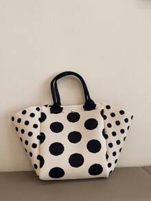 Classic Contrast Color Polka Dot Casual Versatile Artistic Bucket Bag, Multi-Functional Daily Commute Handbag, Suitable For Niche Shopping And Dating - White - View 2