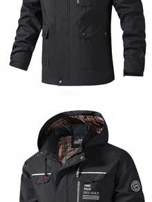 Men's Autumn/Winter Outdoor Casual Hooded Jacket, Fashionable Streetwear Jacket - Black - View 4