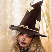 Cross-Border New Scarecrow Patch Witch Hat Halloween Witch Hat Party Accessory Costume - Rust Brown - View 1