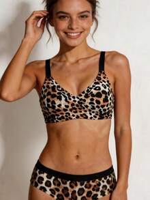 Sexy Cheetah Print Women's Underwear, Comfortable And Fashionable Adjustable Shoulder Straps, Simple And Anti-Sagging Bra - Multicolor - View 5
